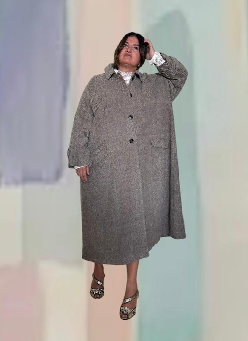 Cappotto lungo spigato tortora