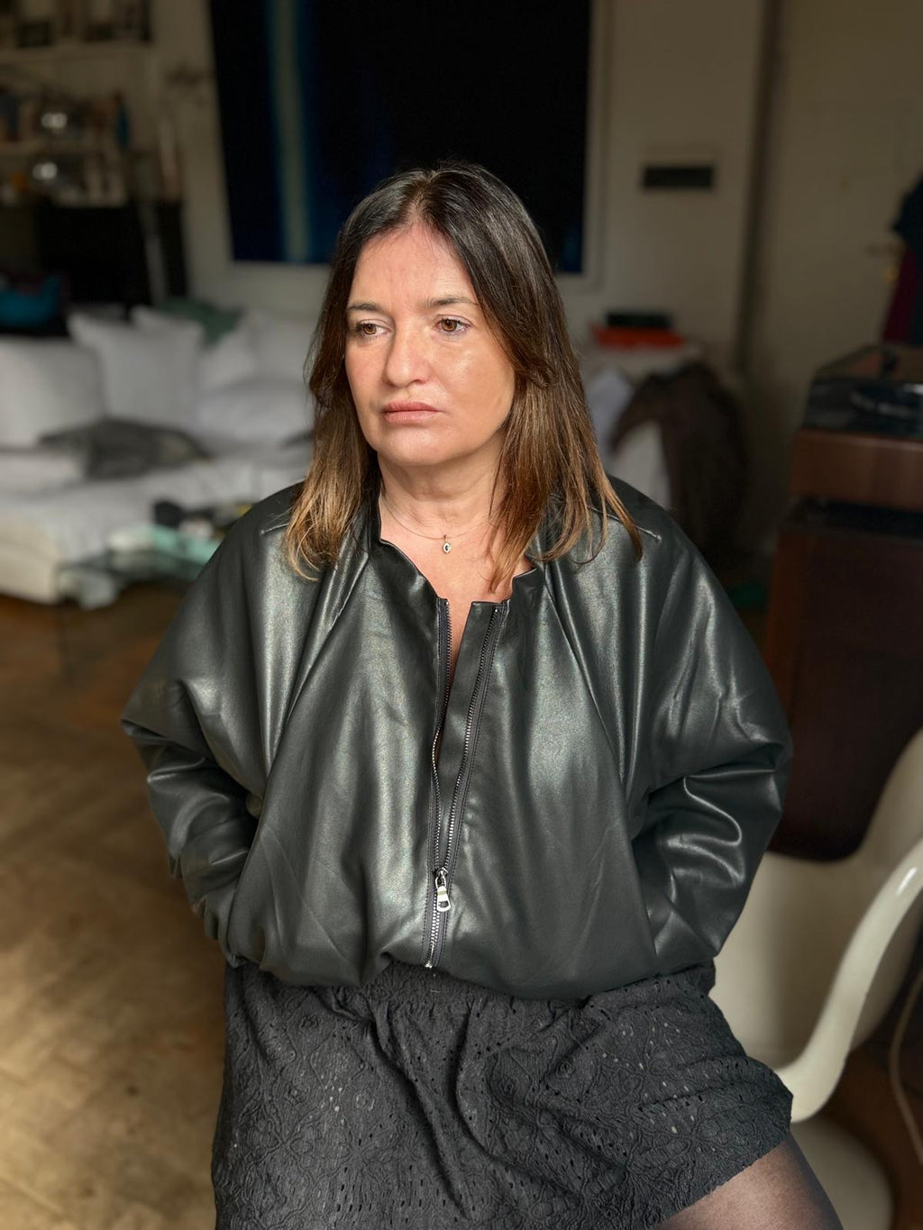 Bomber nero simil pelle